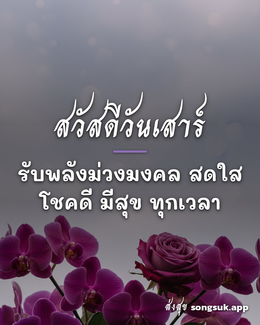 รูปอวยพร สวัสดีวันเสาร์
รับพลังม่วงมงคล สดใส
โชคดี มีสุข ทุกเวลา จากส่งสุข