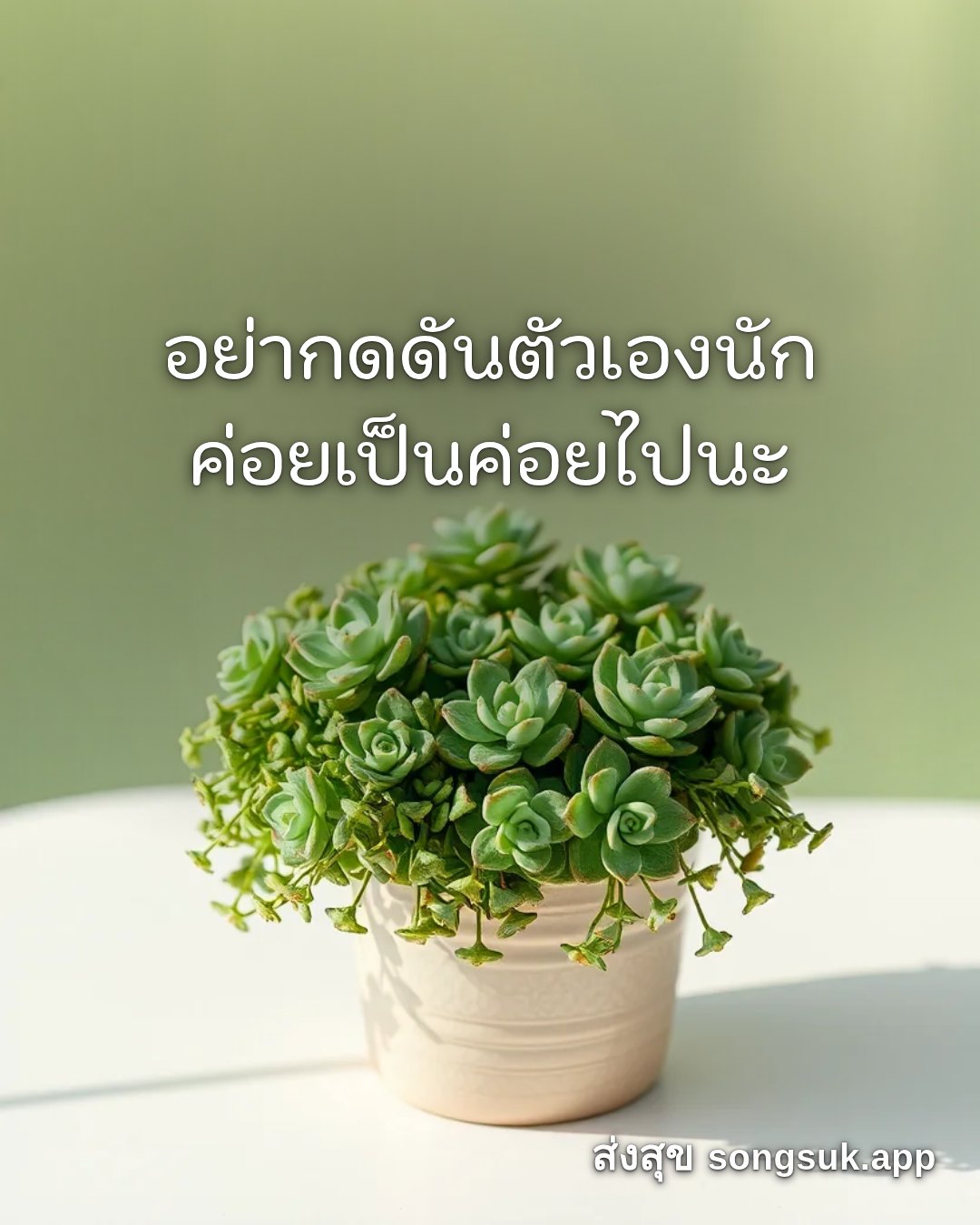 รูปอวยพร สวัสดีวันพุธ
อย่ากดดันตัวเองนัก
ค่อยเป็นค่อยไปนะ จากส่งสุข