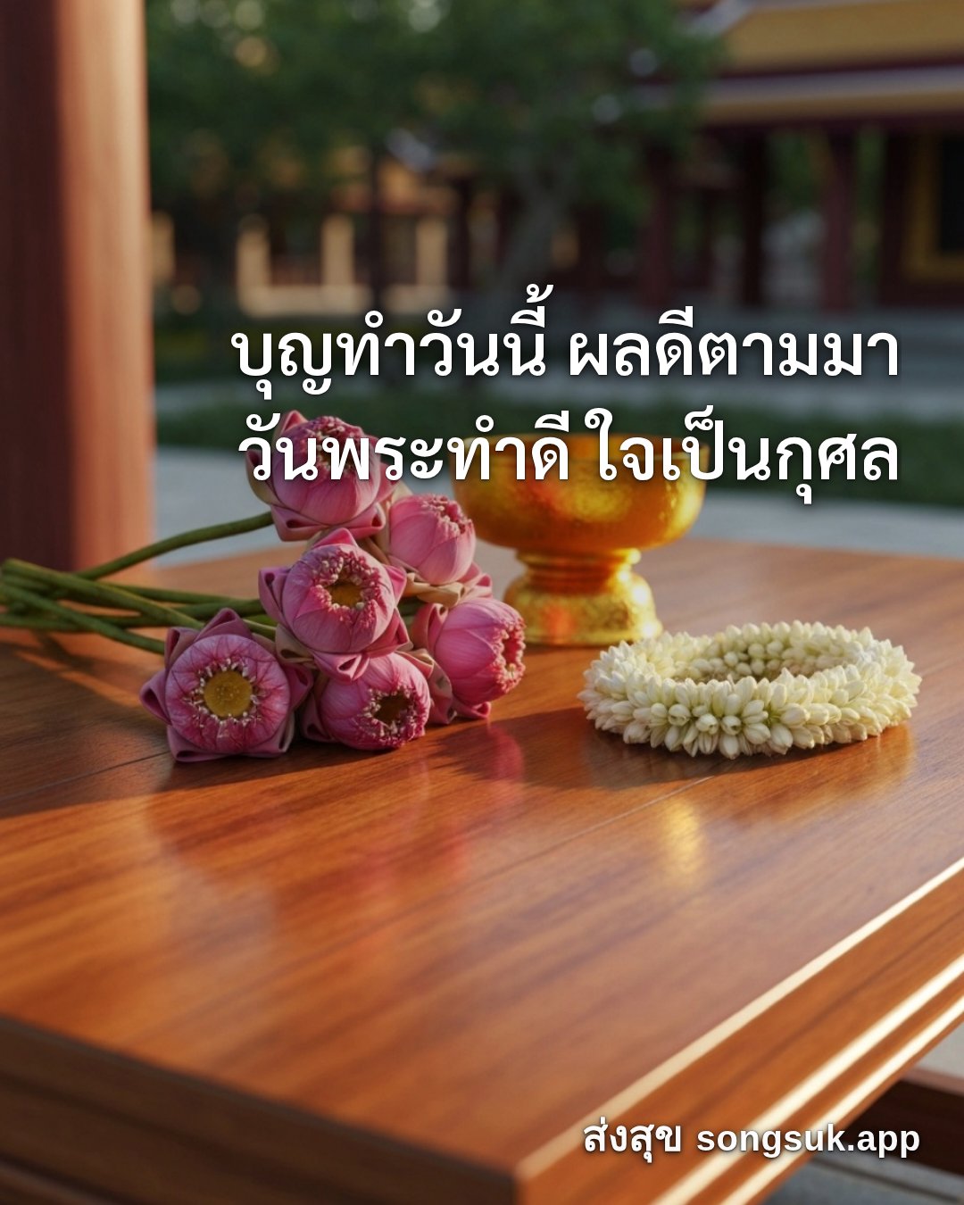รูปอวยพร วันนี้..วันพระ
บุญทำวันนี้ ผลดีตามมา
วันพระทำดี ใจเป็นกุศล จากส่งสุข