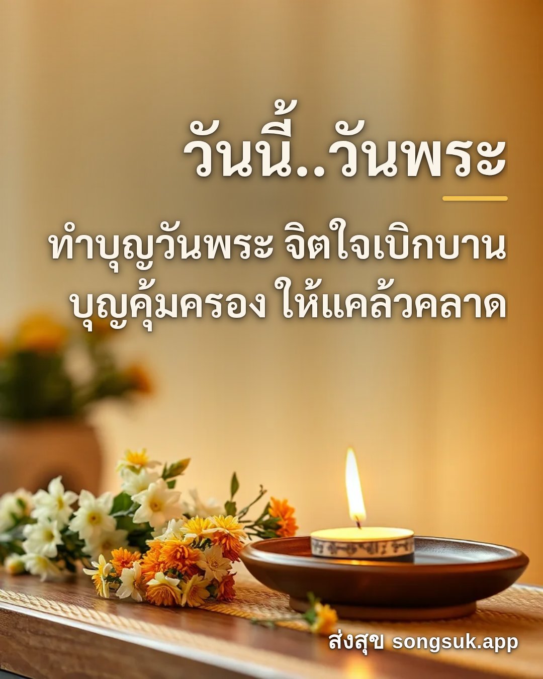 รูปอวยพร วันนี้..วันพระ
ทำบุญวันพระ จิตใจเบิกบาน
บุญคุ้มครอง ให้แคล้ว จากส่งสุข
