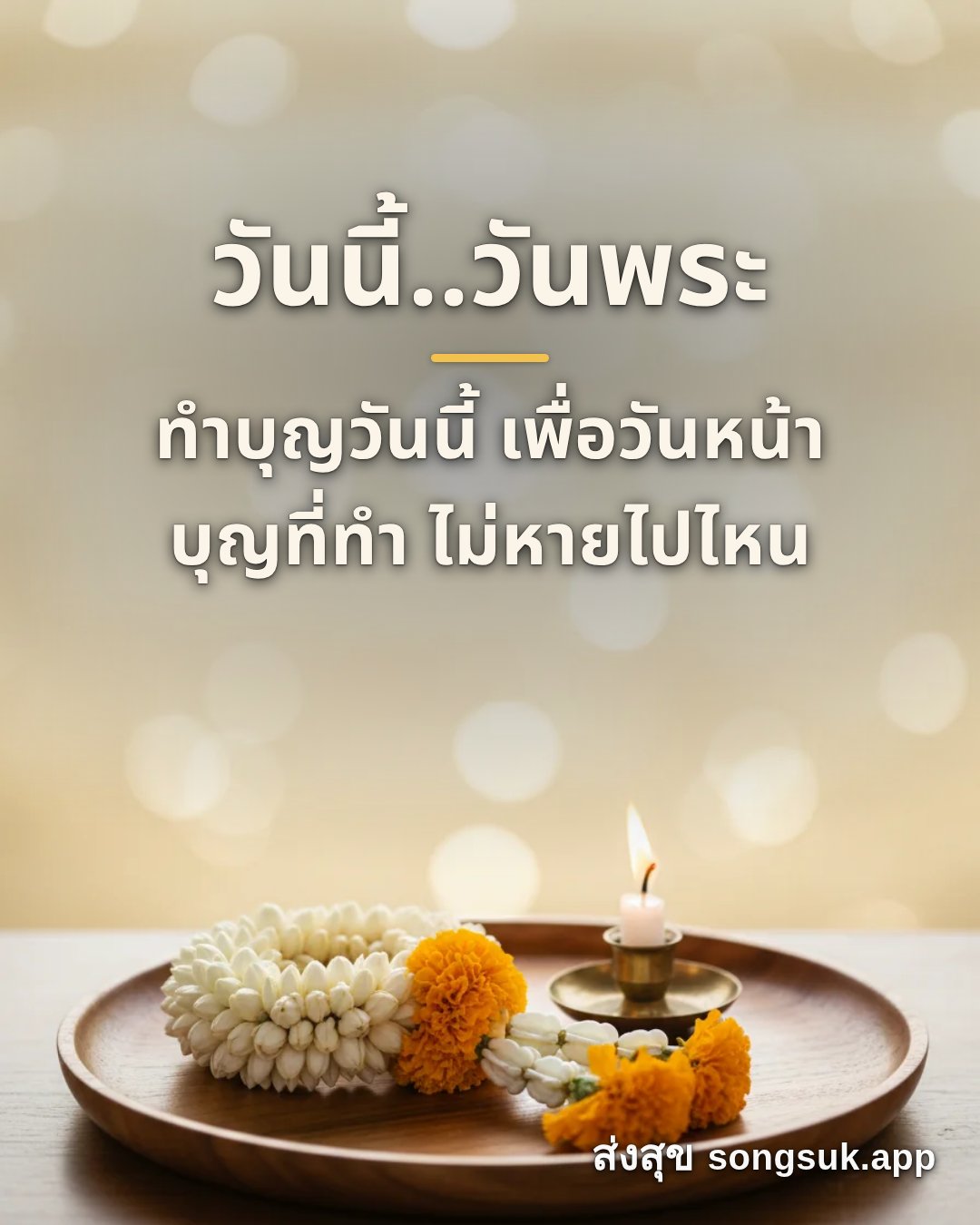 รูปอวยพร วันนี้..วันพระ
ทำบุญวันนี้ เพื่อวันหน้า
บุญที่ทำ ไม่หายไปไหน จากส่งสุข