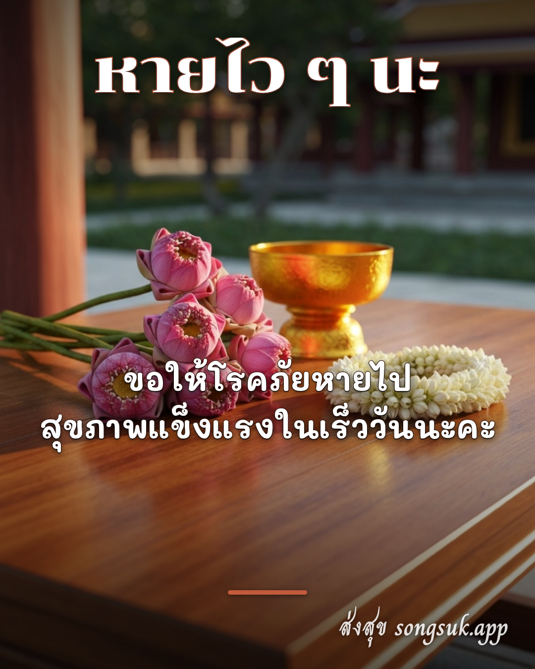 รูปอวยพร หายไว ๆ นะ
ขอให้โรคภัยหายไป
สุขภาพแข็งแรงในเร็ววันนะคะ จากส่งสุข