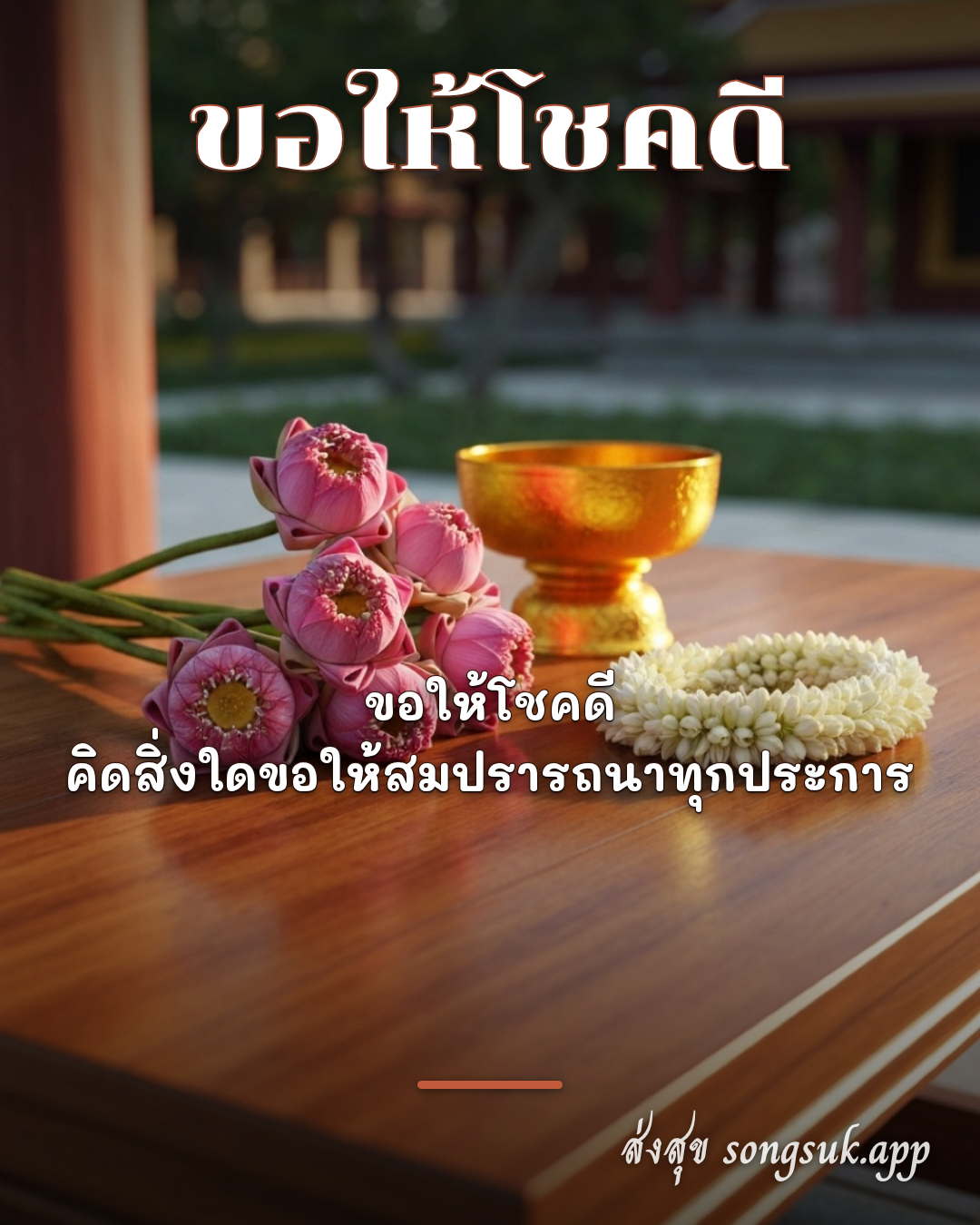 รูปอวยพร ขอให้โชคดี
ขอให้โชคดี
คิดสิ่งใดขอให้สมปรารถนาทุกประการ จากส่งสุข