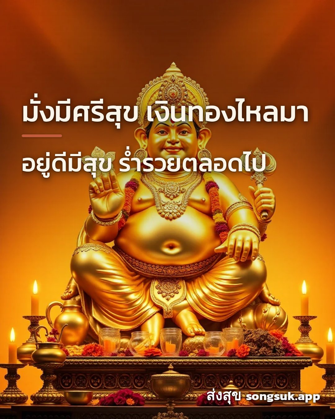 รูปอวยพร มั่งมีศรีสุข เงินทองไหลมา
อยู่ดีมีสุข ร่ำรวยตลอดไป จากส่งสุข